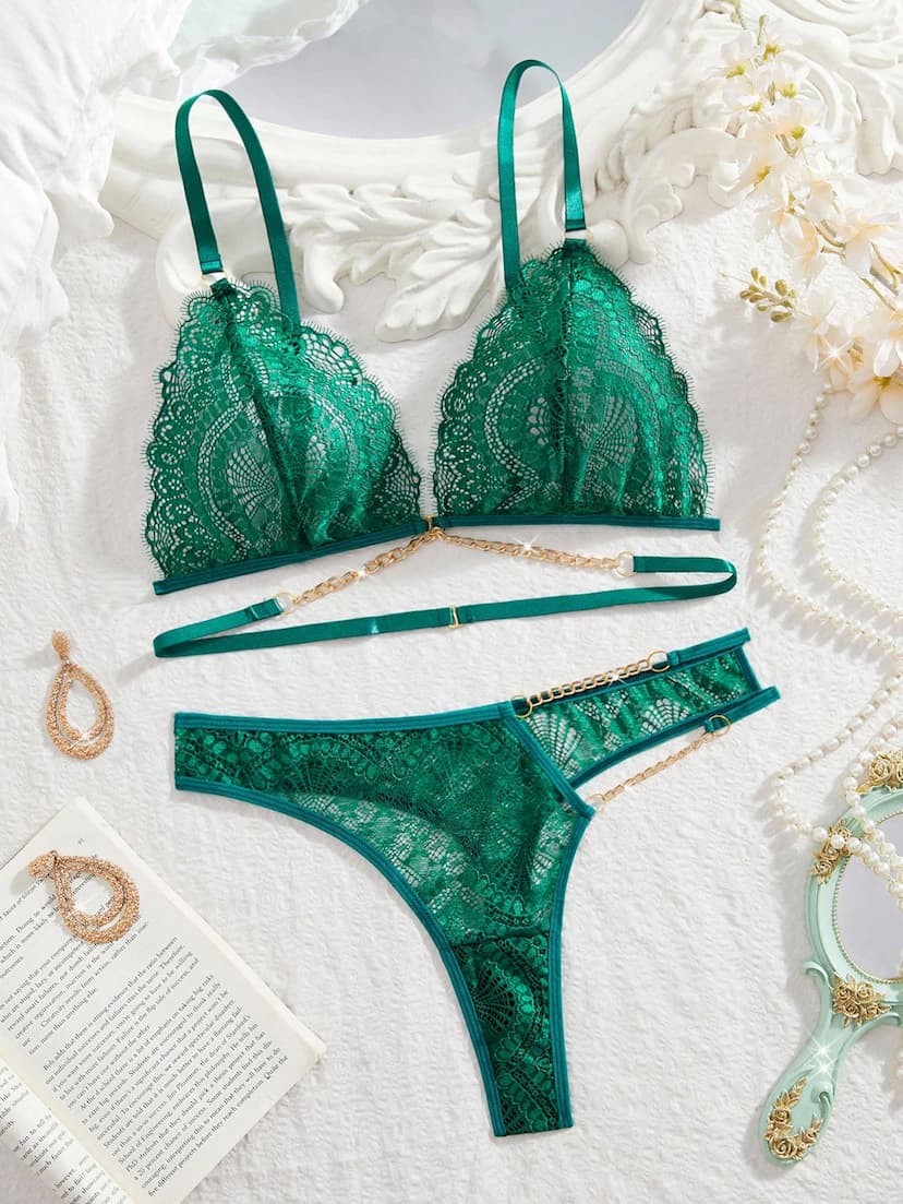 Seduluxe 2 pièces/Set Ensemble de lingerie sexy en dentelle pour femmes (Soutien-gorge sexy sans fil + Tanga)