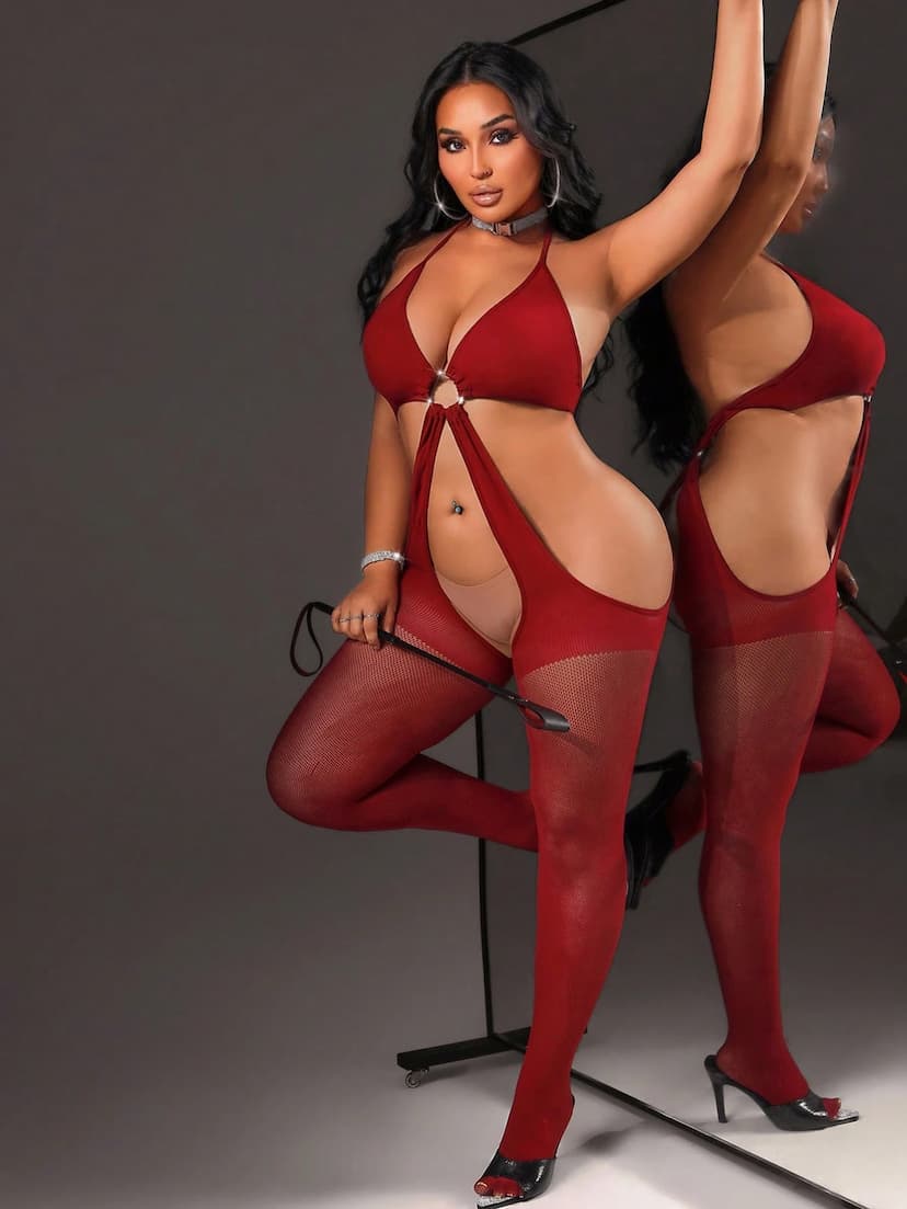 SpicyHot Ensemble de lingerie sans couture ultra sexy grande taille, croisé, body, ajouré, string, amincissant, ajusté sur tout le corps