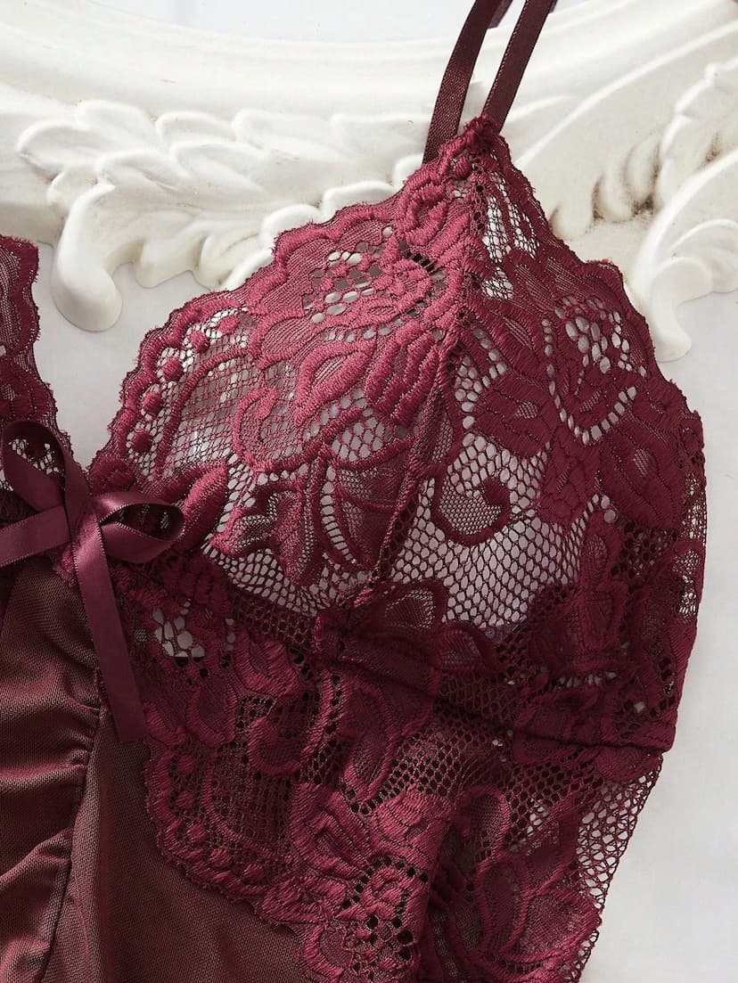 2 piÃ¨ces Ensemble de lingerie en dentelle et tulle pour femmes grandes tailles, dÃ©colletÃ© en V. Convient pour le port Ã  la maison et les sous-vÃªtements sexy