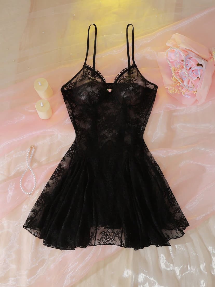 DelicateAllure Nuisette femme sexy et en dentelle florale de haute qualitÃ©, style Ã©vidÃ© en forme de A