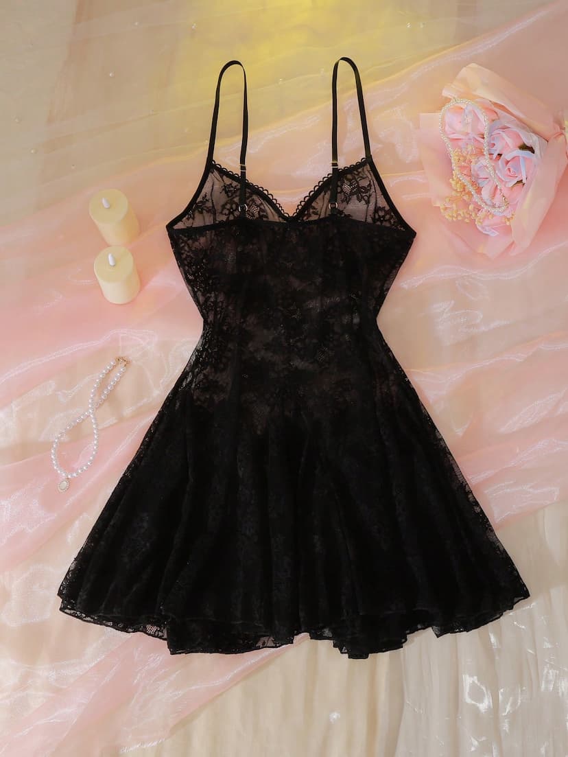 DelicateAllure Nuisette femme sexy et en dentelle florale de haute qualitÃ©, style Ã©vidÃ© en forme de A