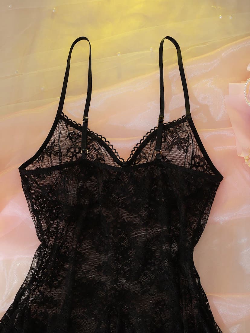 DelicateAllure Nuisette femme sexy et en dentelle florale de haute qualitÃ©, style Ã©vidÃ© en forme de A