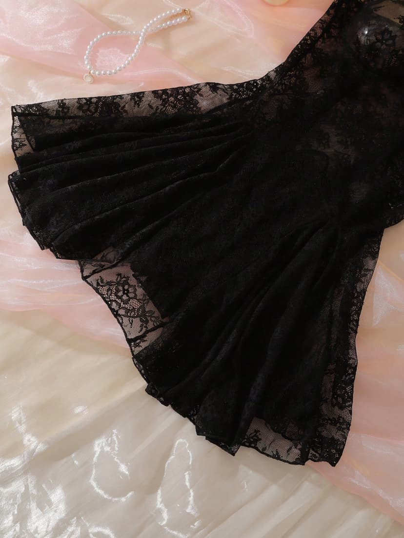 DelicateAllure Nuisette femme sexy et en dentelle florale de haute qualitÃ©, style Ã©vidÃ© en forme de A