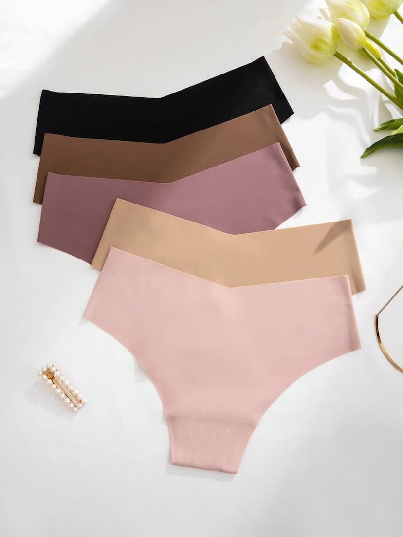 5 pièces Sous-vêtements sans couture pour femmes, culotte invisible et sexy confortable et agréable à la peau, caleçon de sport invisible