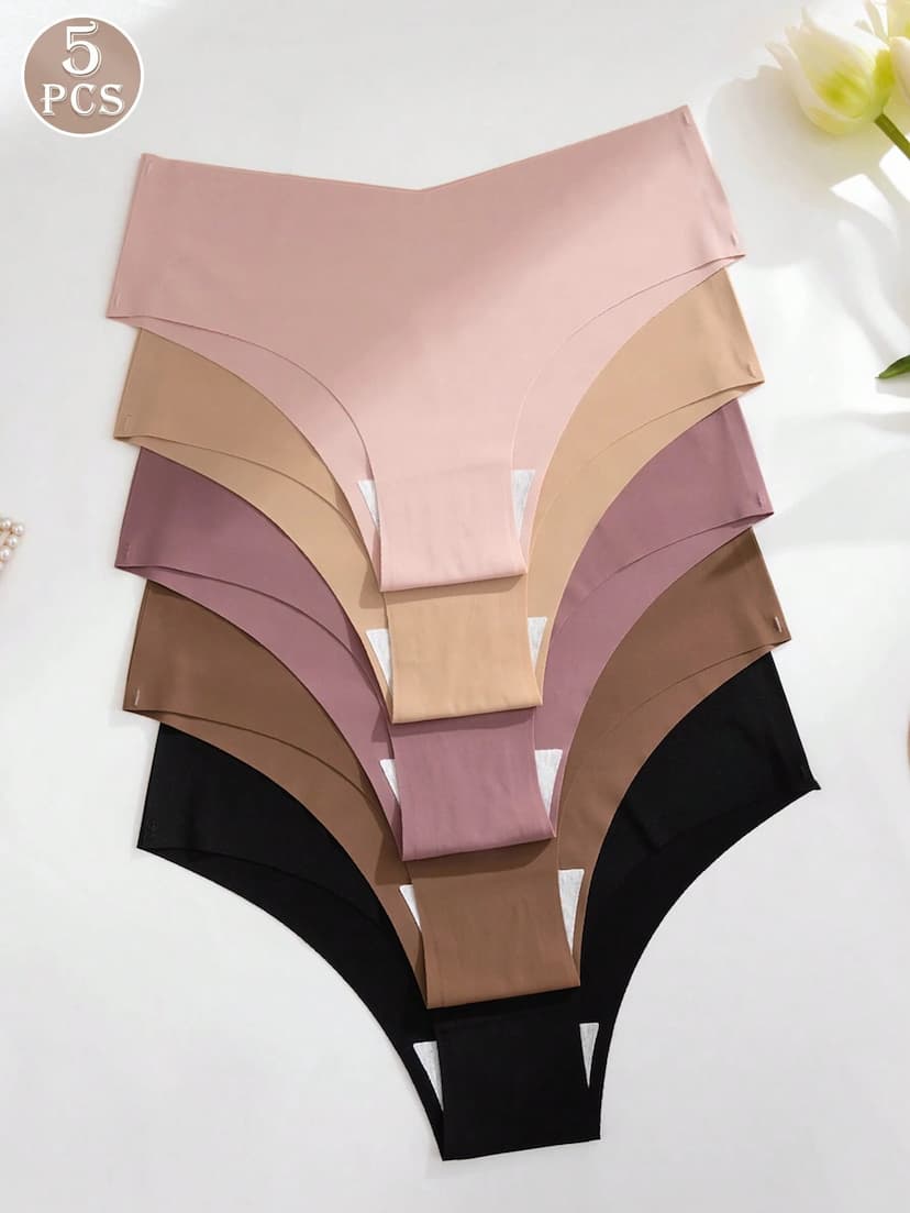 5 pièces Sous-vêtements sans couture pour femmes, culotte invisible et sexy confortable et agréable à la peau, caleçon de sport invisible