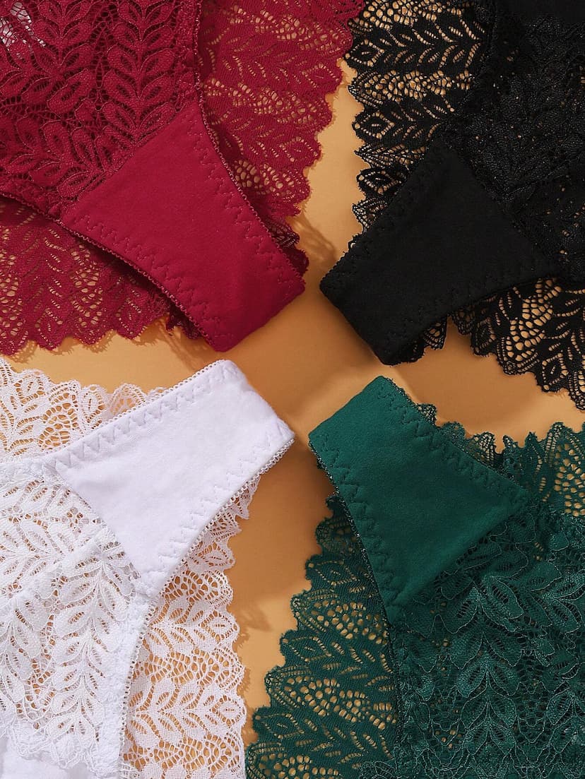 VKME 4 pièces/set Sous-vêtements pour femmes en dentelle et patchwork, Culottes confortables